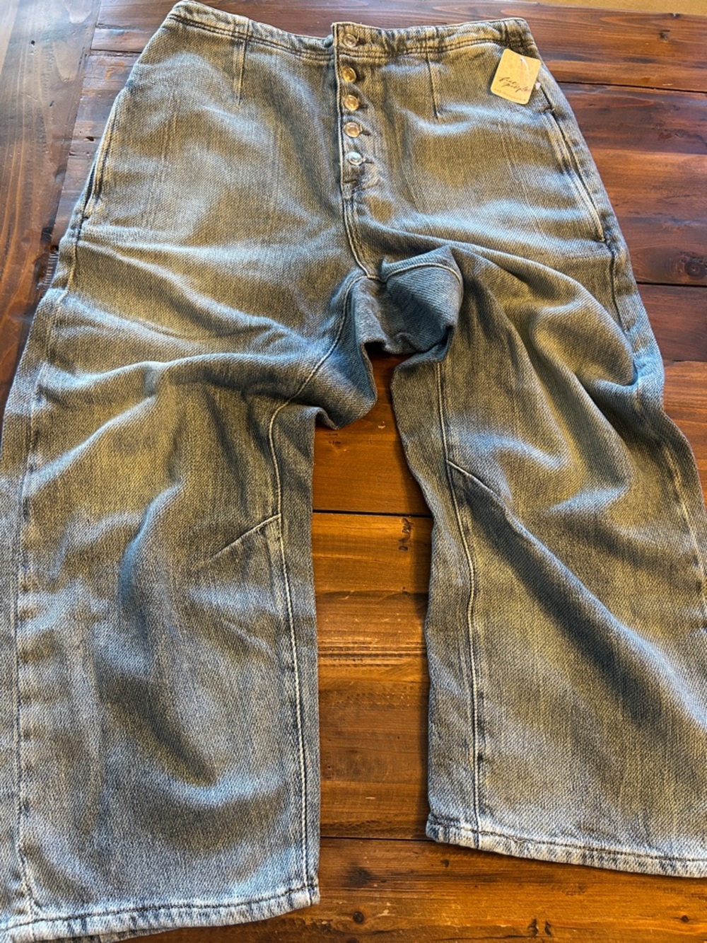 Free People Wide-Leg Button-Fly Jeans in Faded Blue Osaka
